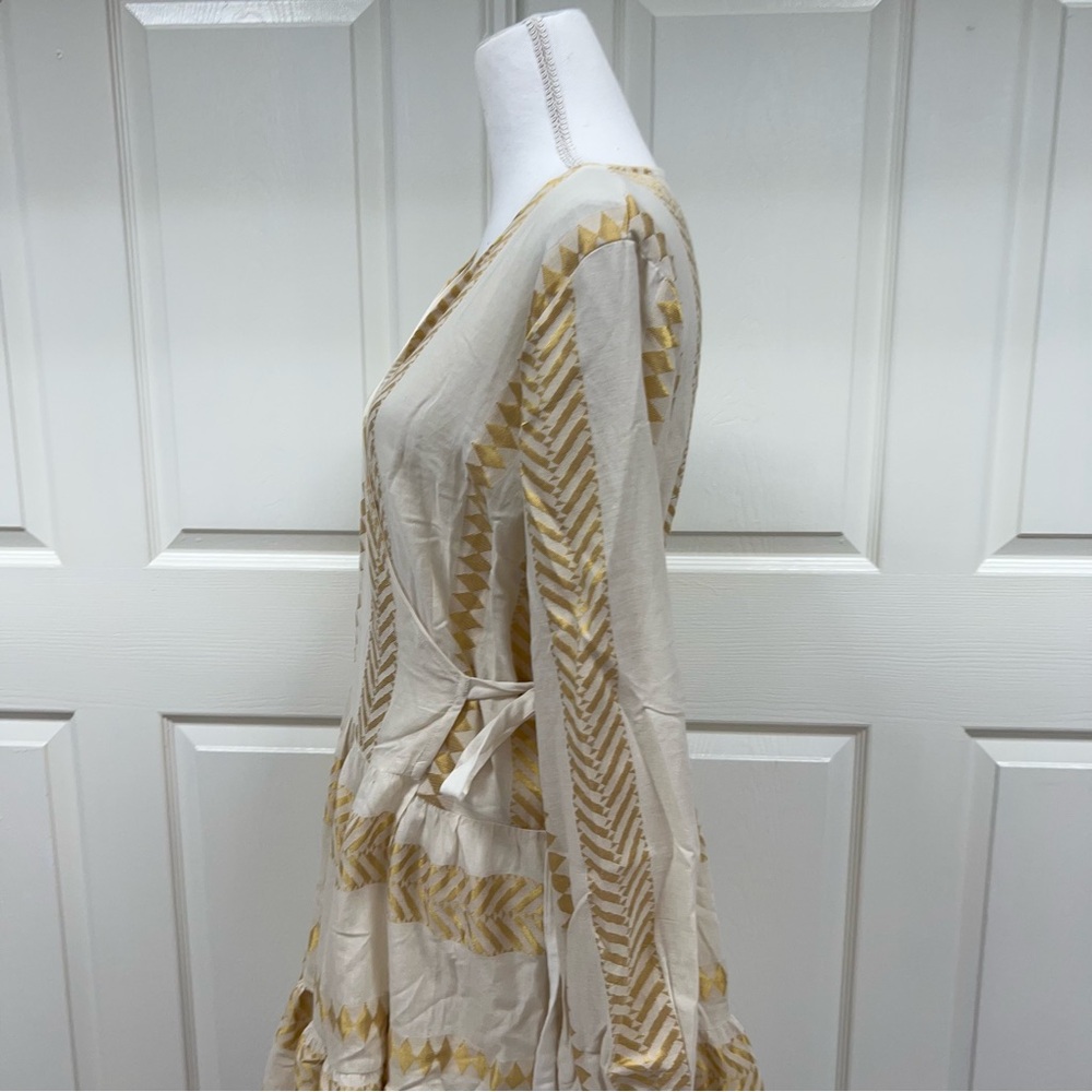 Kasia Wrap Mini Dress Gold/Ivory Size L - Picture 8 of 14
